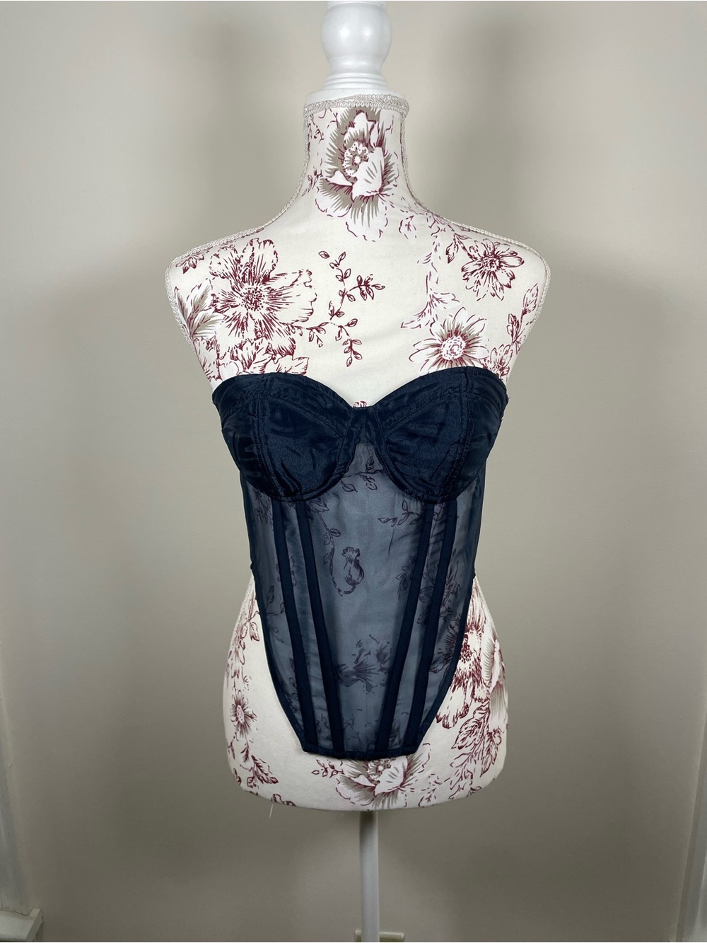 The Drop x signedblake Collab Strapless Sheer Bustier Corset Top in Navy Blue